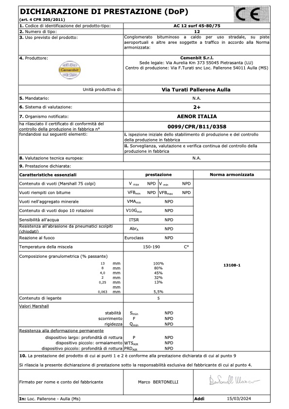 DoP 12-Tappeto 0-15 Conglomerato bituminoso